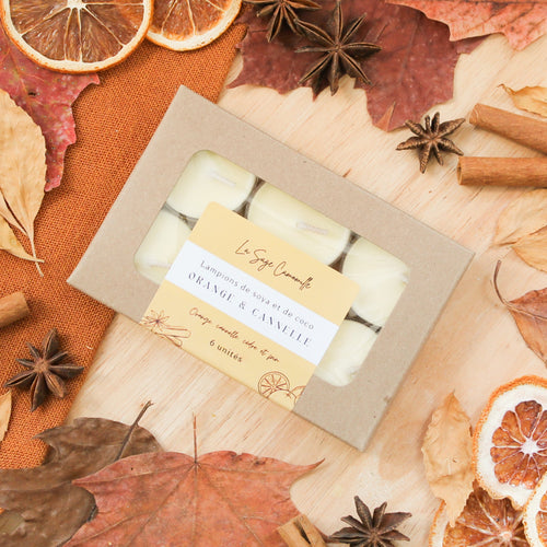 Lampions orange et cannelle, parfum naturel d'huiles essentielles, boîte de 6 unités
